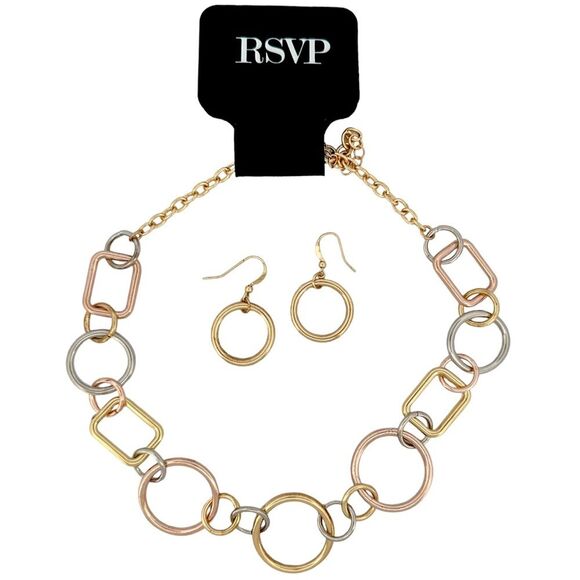 NWT - RSVP Tri-Tone Chain Necklace and Earrings Set - Picture 1 of 3
